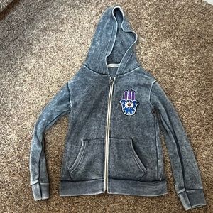 ⭐️Vintage Havana - Heathered Blue Zip-Up Hoodie with Hamsa Patch - Girls L (14)